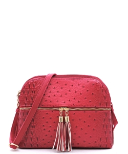 Ostrich Embossed Multi-Compartment Cross Body with Zip Tassel OS050 MAGENTA